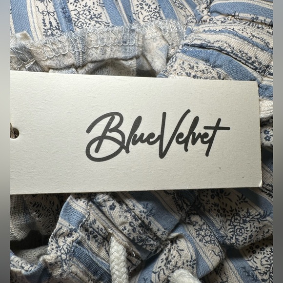 Blue Velvet floral pattern pants 100% cotton blue white trim bohemian wide leg M - Picture 12 of 15